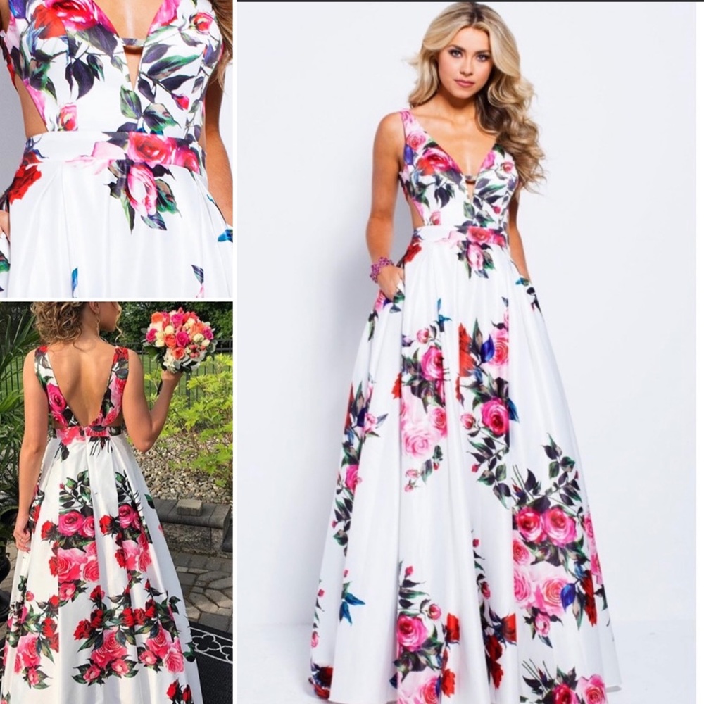 Jovani JVN59146 White Floral Prom Dress 👗size 2